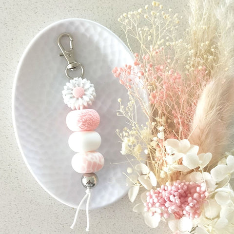 Pink Daisy and Cow Print Keyring