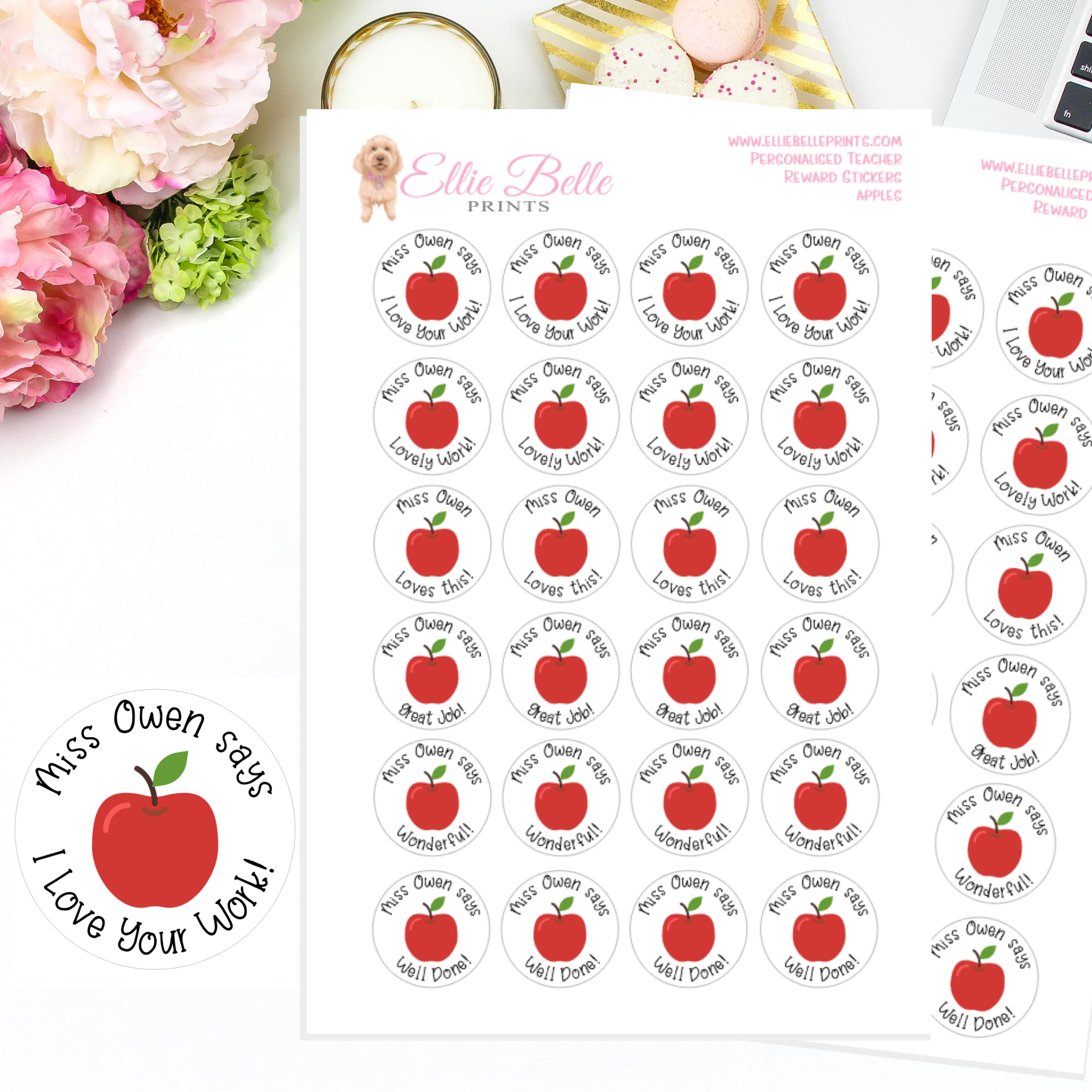Apples - Personalised Teacher Reward Stickers