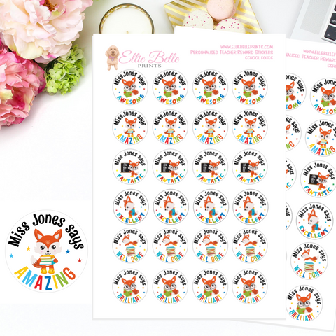 School Foxes - Personalised Teacher Reward Stickers