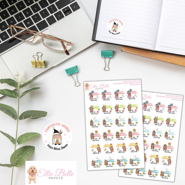 Birthday Bears - Personalised Teacher Reward Stickers