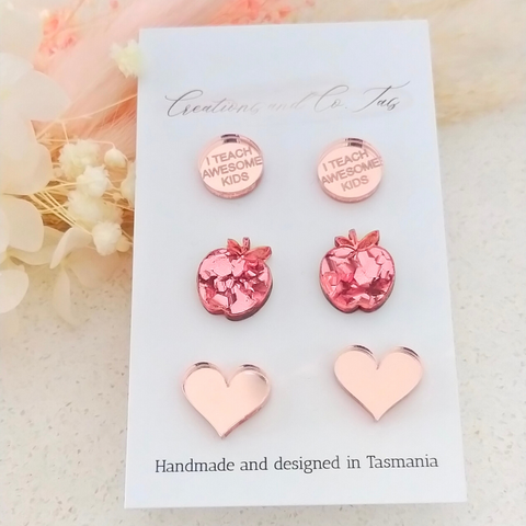 I Teach Awesome Kids Trio Stud Earring Set