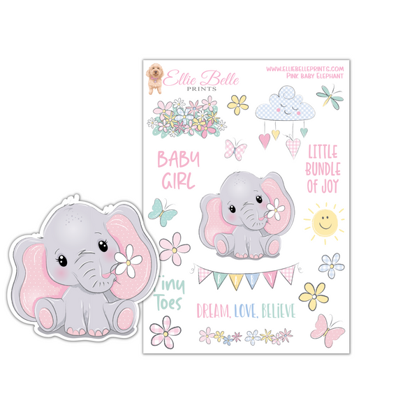 Pink Baby Elephant Stickers
