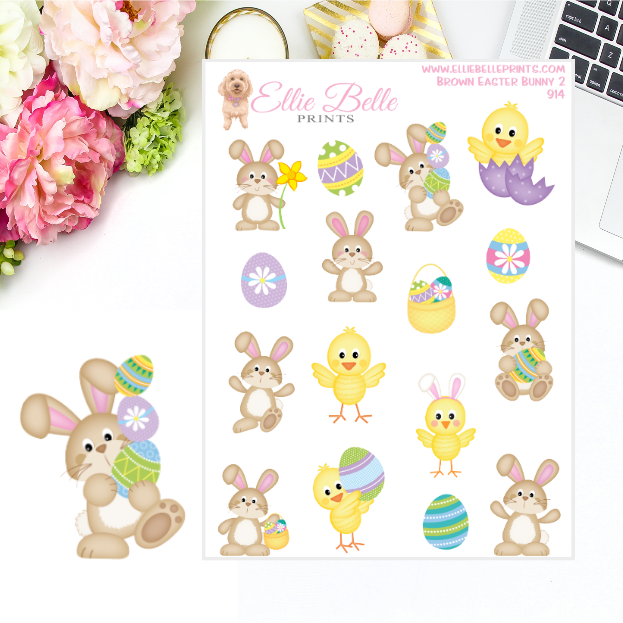 Brown Easter Bunny 2 Stickers