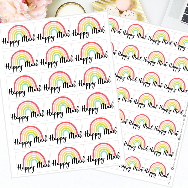 Happy Mail Rainbow Stickers - Rectangle