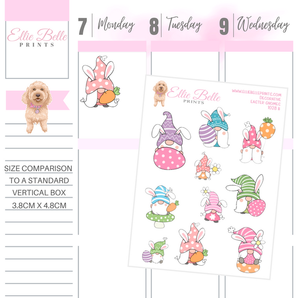 Easter Gnomes stickers as shown in an Erin Condren Planner