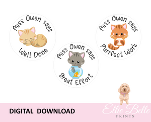 Cat - Personalised Digital Teacher Reward Stickers