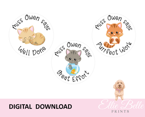 Cat - Personalised Digital Teacher Reward Stickers