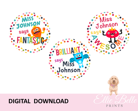 Confetti Monsters - Personalised Digital Teacher Reward Stickers