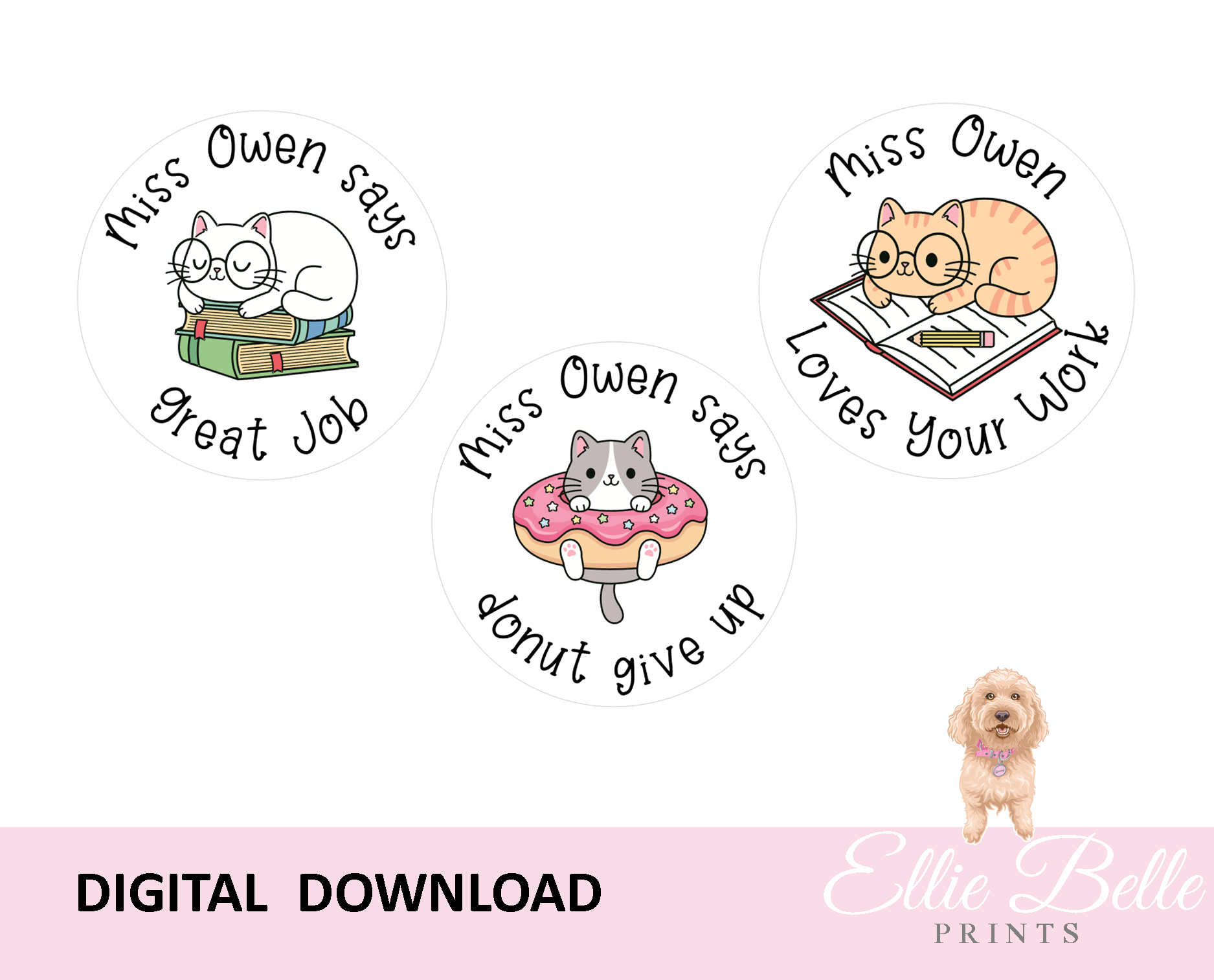 Funny Cat - Personalised Digital Teacher Reward Stickers