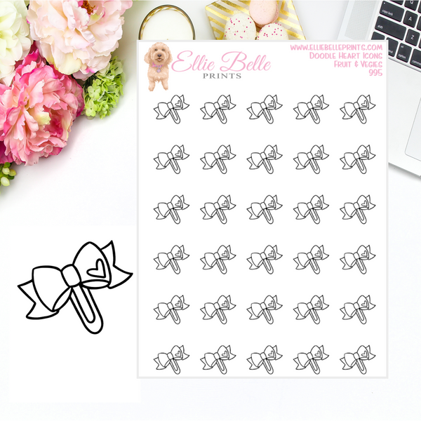 Bow Paper Clip Icons - Doodle Heart Icons