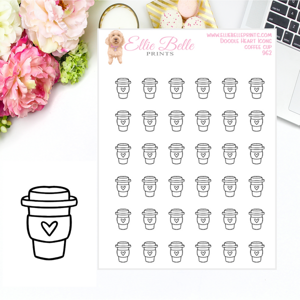 Coffee Cup Icons - Doodle Heart Icons