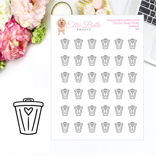 Garbage Bin Icons - Doodle Heart Icons