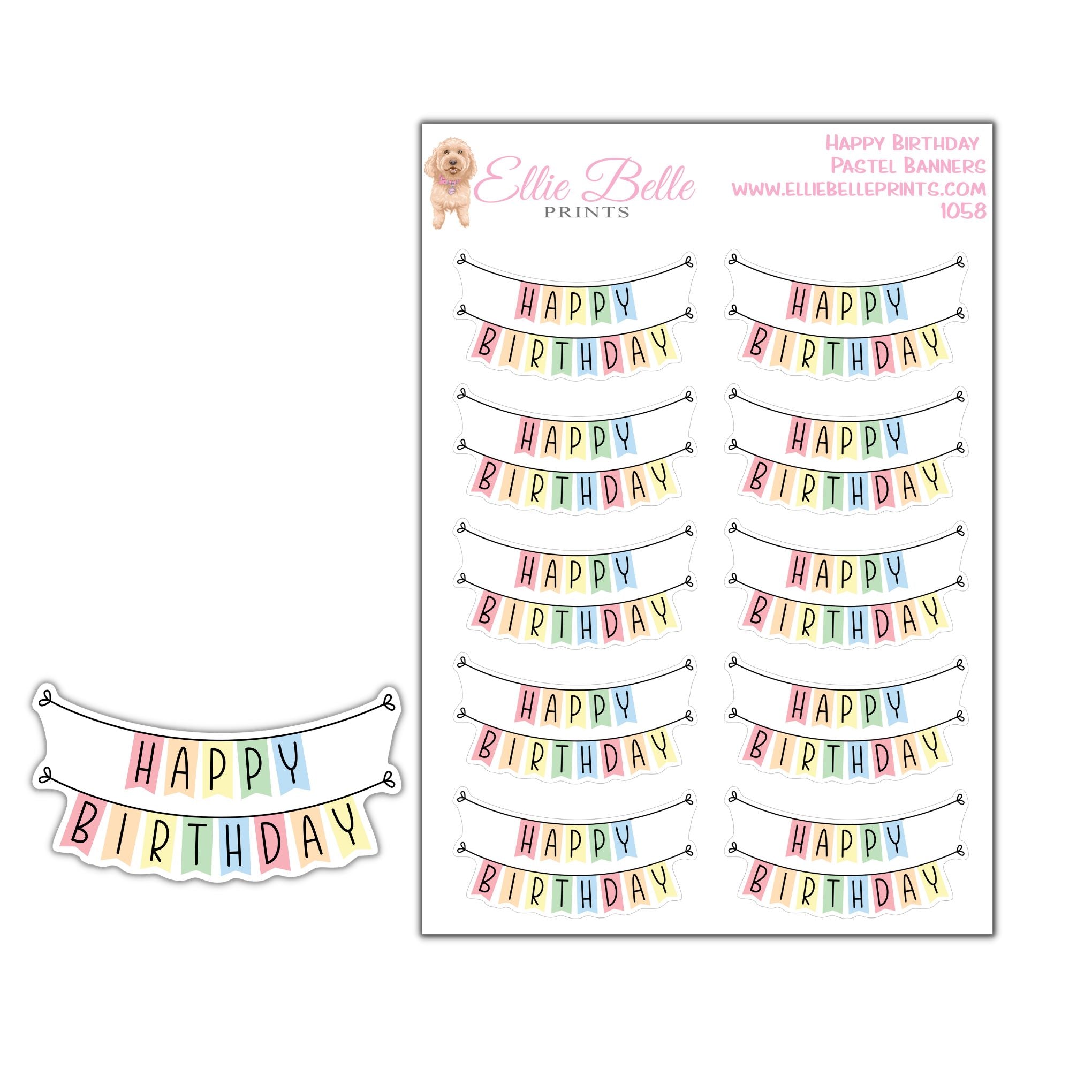 Happy Birthday Pastel Banner Stickers