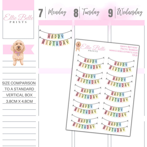 Happy Birthday Pastel Banner Stickers