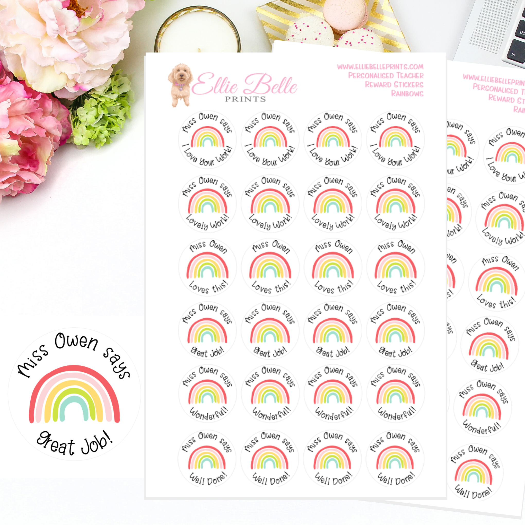 Rainbows - Personalised Teacher Reward Stickers