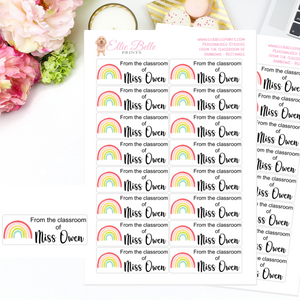 From the classroom of (Rainbow - Rectangles) - Personalised Teacher Reward Stickers