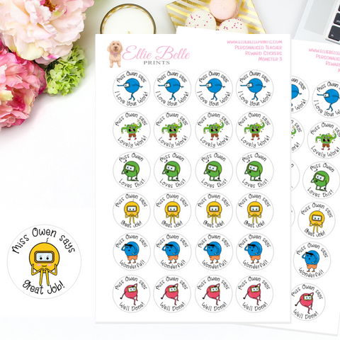 Monster 3 - Personalised Teacher Reward Stickers