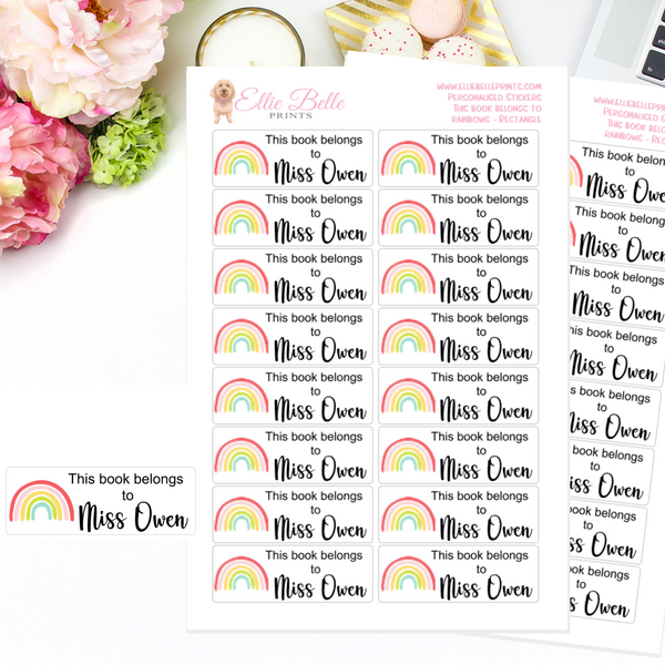 This Book Belongs to (Rainbow - Rectangles) - Personalised Teacher Reward Stickers