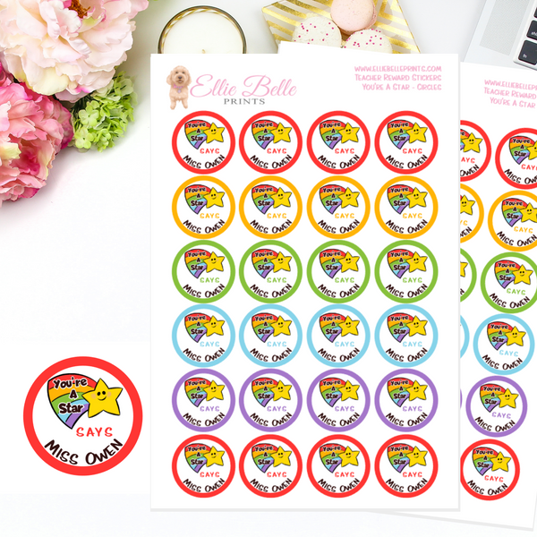 You're A Star - Personalised Teacher Reward Stickers