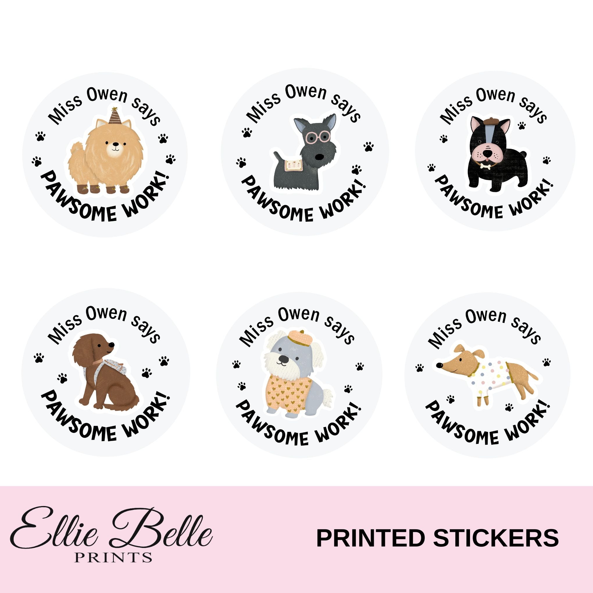cute puppies personalised teacher stickers