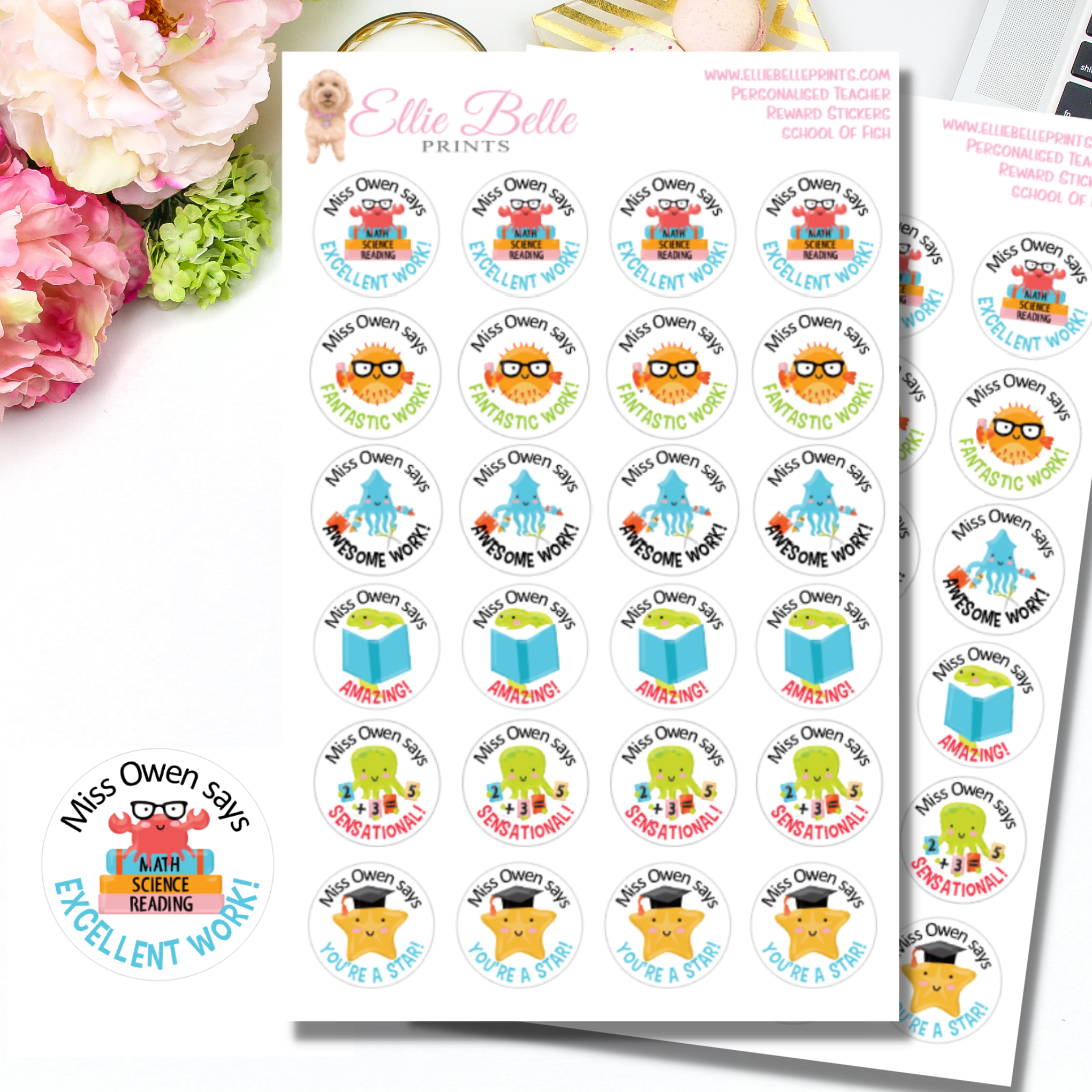 School Of Fish - Personalised Teacher Reward Stickers