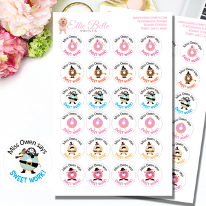 Donut Sweet Work - Personalised Teacher Reward Stickers