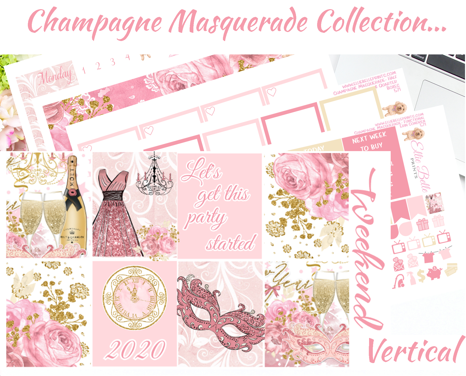 Champagne Masquerade - Vertical Weekly Planner Kit