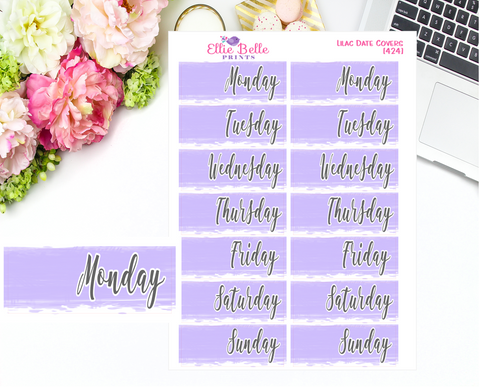 Date Cover Stickers - 2 Weeks - Lilac Watercolour