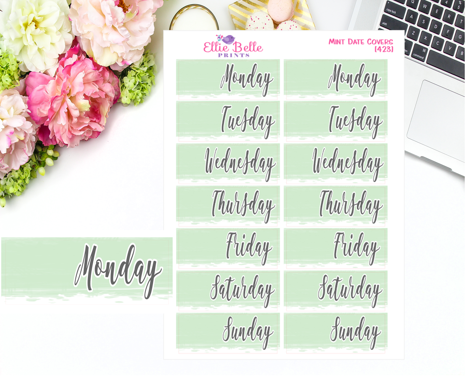 Date Cover Stickers - 2 Weeks - Mint Watercolour