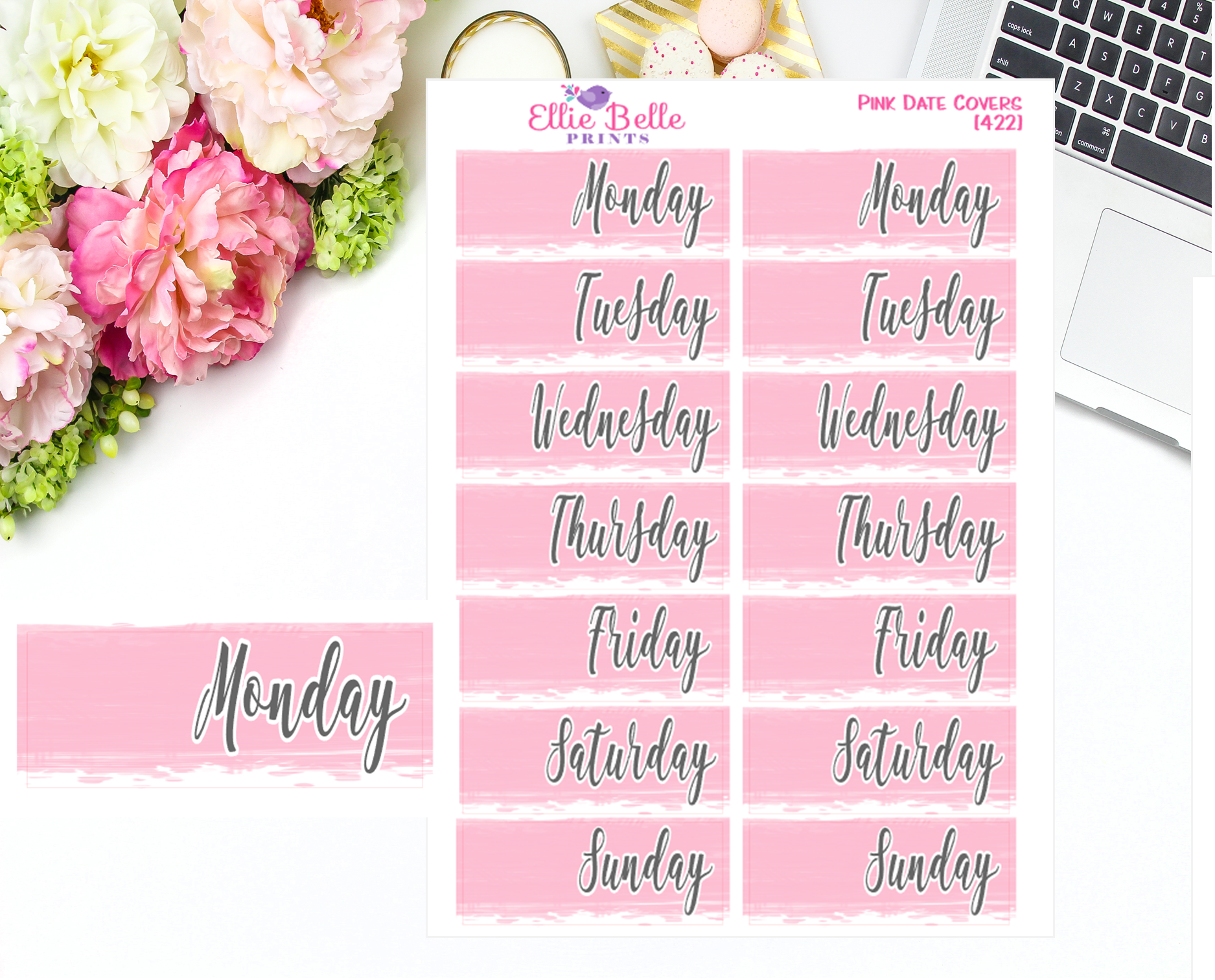 Date Cover Stickers - 2 Week - Pink Watercolour
