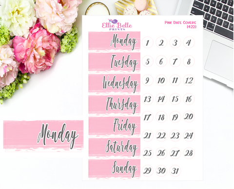 Date Cover Stickers - Pink Watercolour