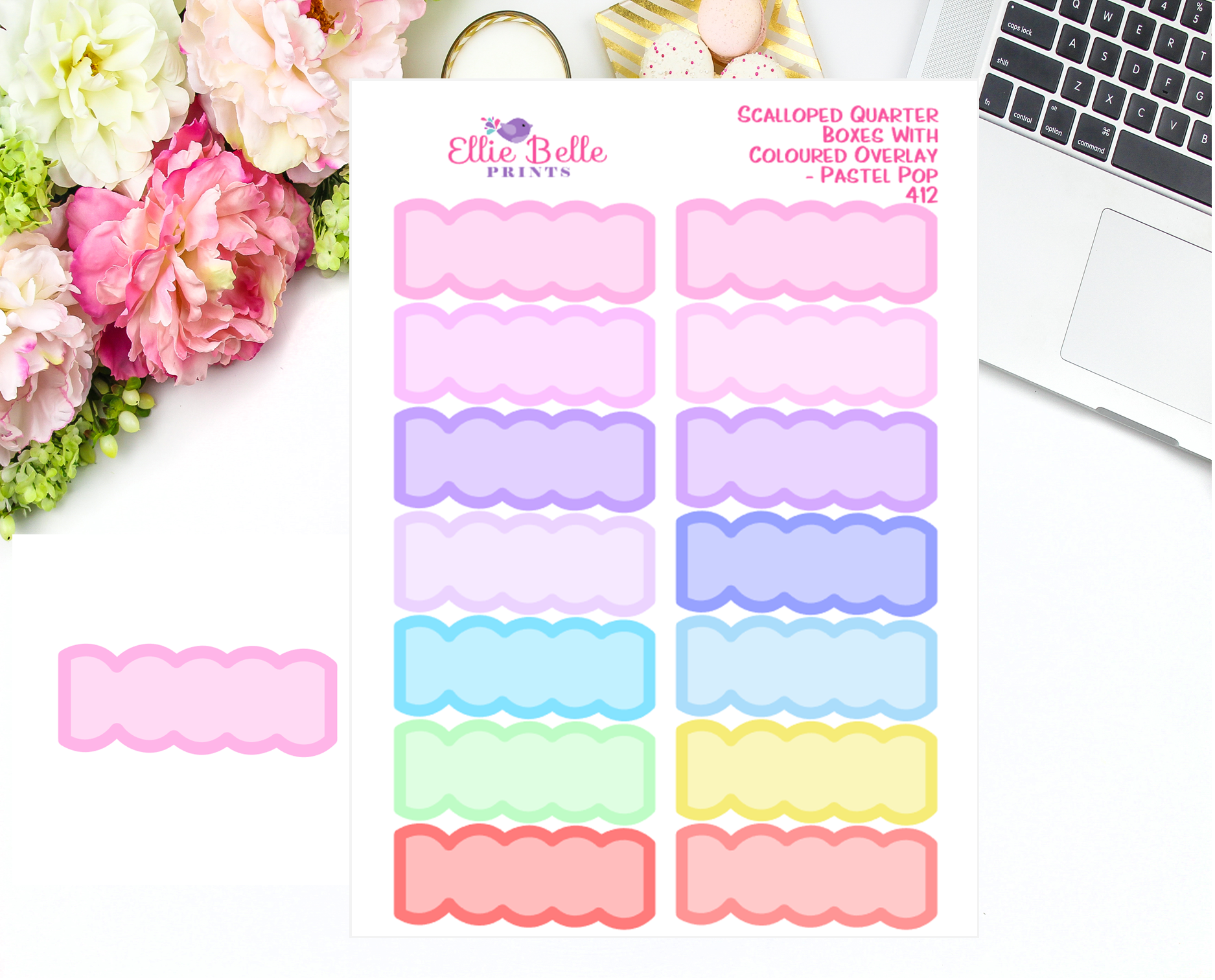 Scalloped Quarter Box With Coloured Overlay Stickers - Pastel Pop