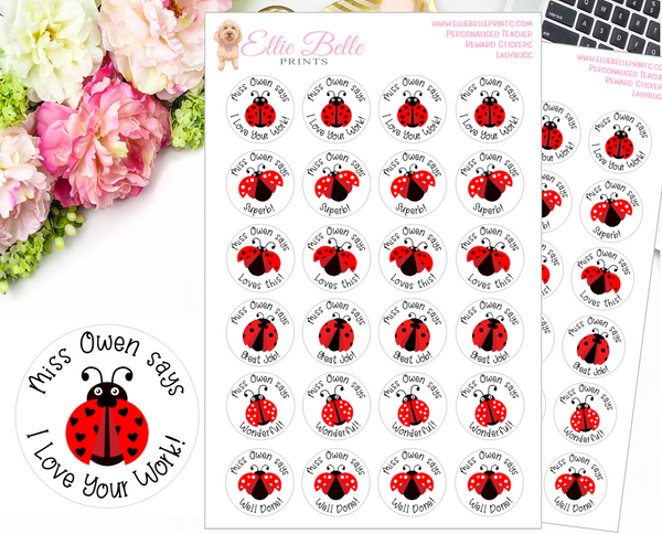 Ladybugs - Personalised Teacher Reward Stickers