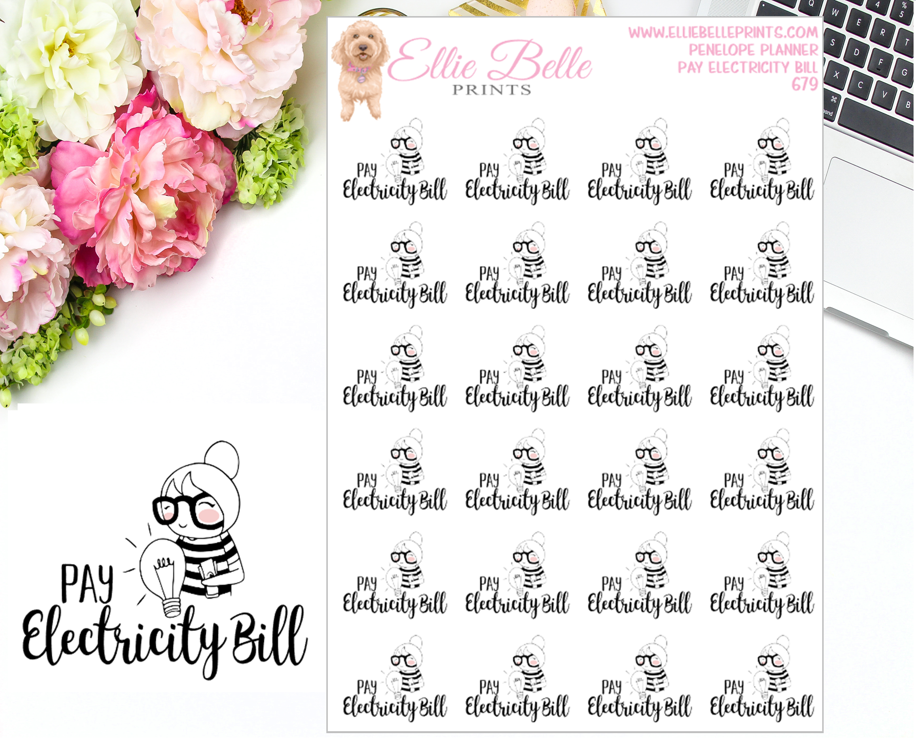 Pay Electricity Bill Stickers - Penelope Planner