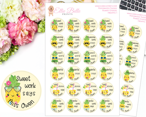Pineapple 1 - Personalised Teacher Reward Stickers