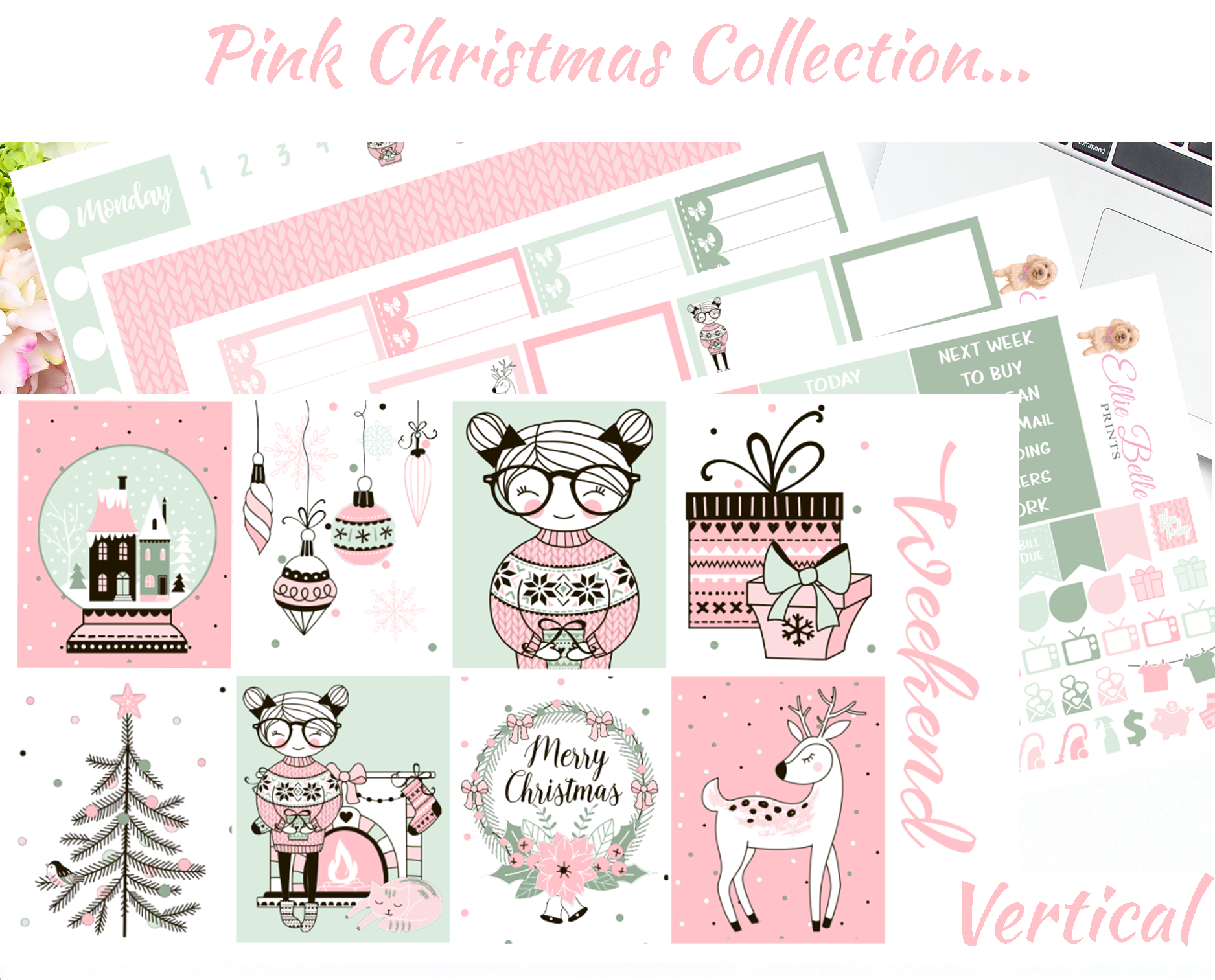 Pink Christmas - Vertical Weekly Planner Kit