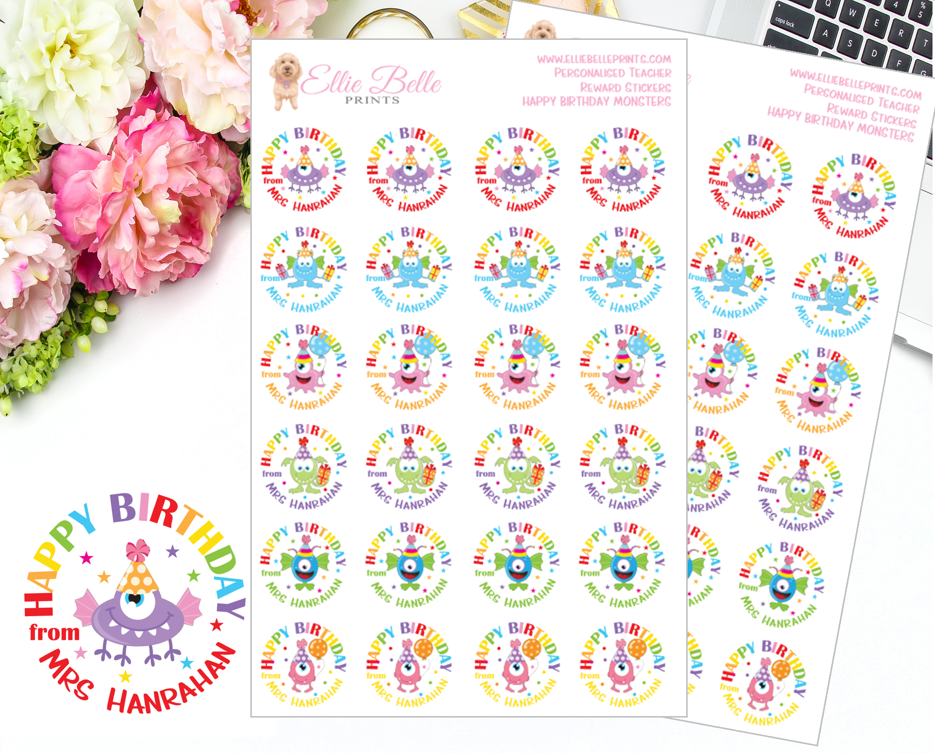 Happy Birthday - Personalised Teacher Reward Stickers