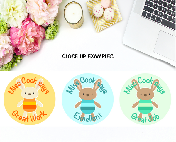 Bunny Rabbit (Coloured Background) - Personalised Teacher Reward Stickers