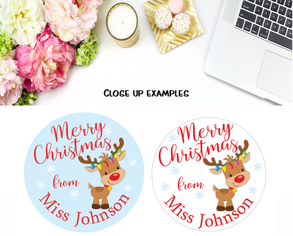 Merry Christmas Reindeer  - Personalised Teacher Reward Stickers