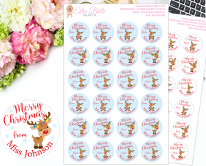 Merry Christmas Reindeer  - Personalised Teacher Reward Stickers