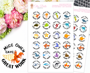 Sea Animals (White Background) - Personalised Teacher Reward Stickers