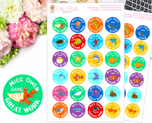Sea Animals (Coloured Background) - Personalised Teacher Reward Stickers