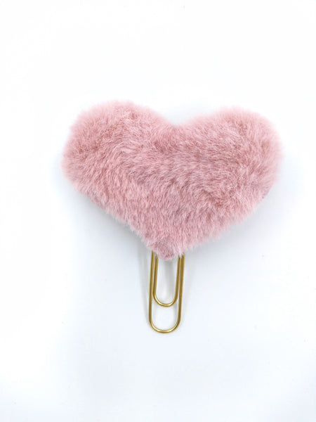 Dusty Pink Heart Fur Planner Clips