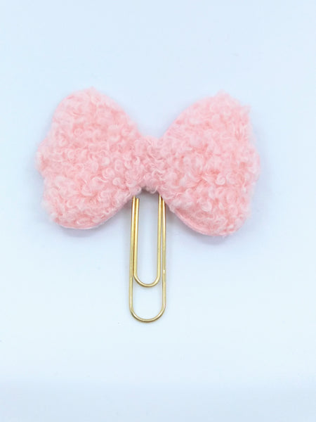 Pink Bow Teddy Fabric Planner Clips