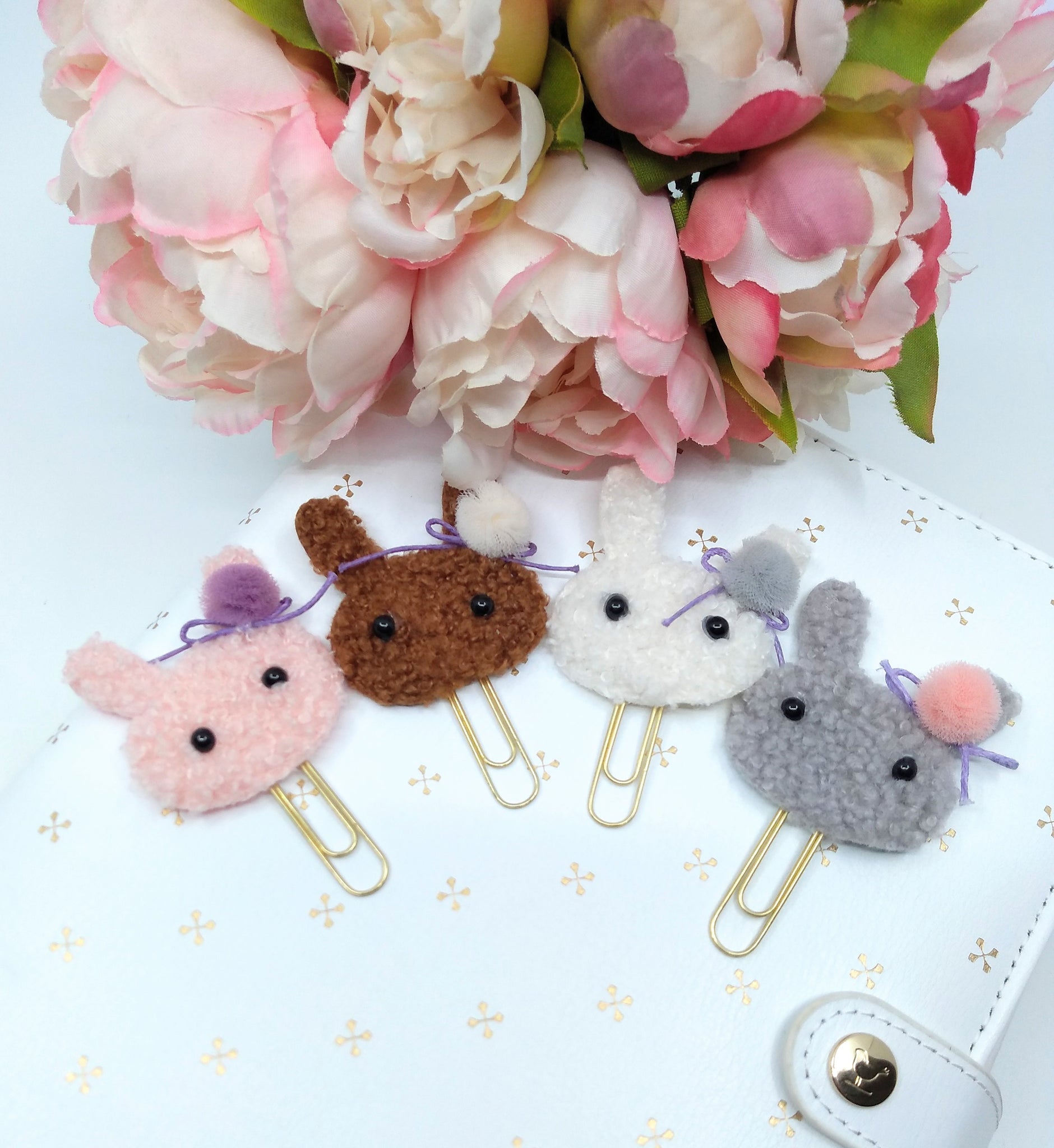 Bunny Head Teddy Fabric Planner Clips