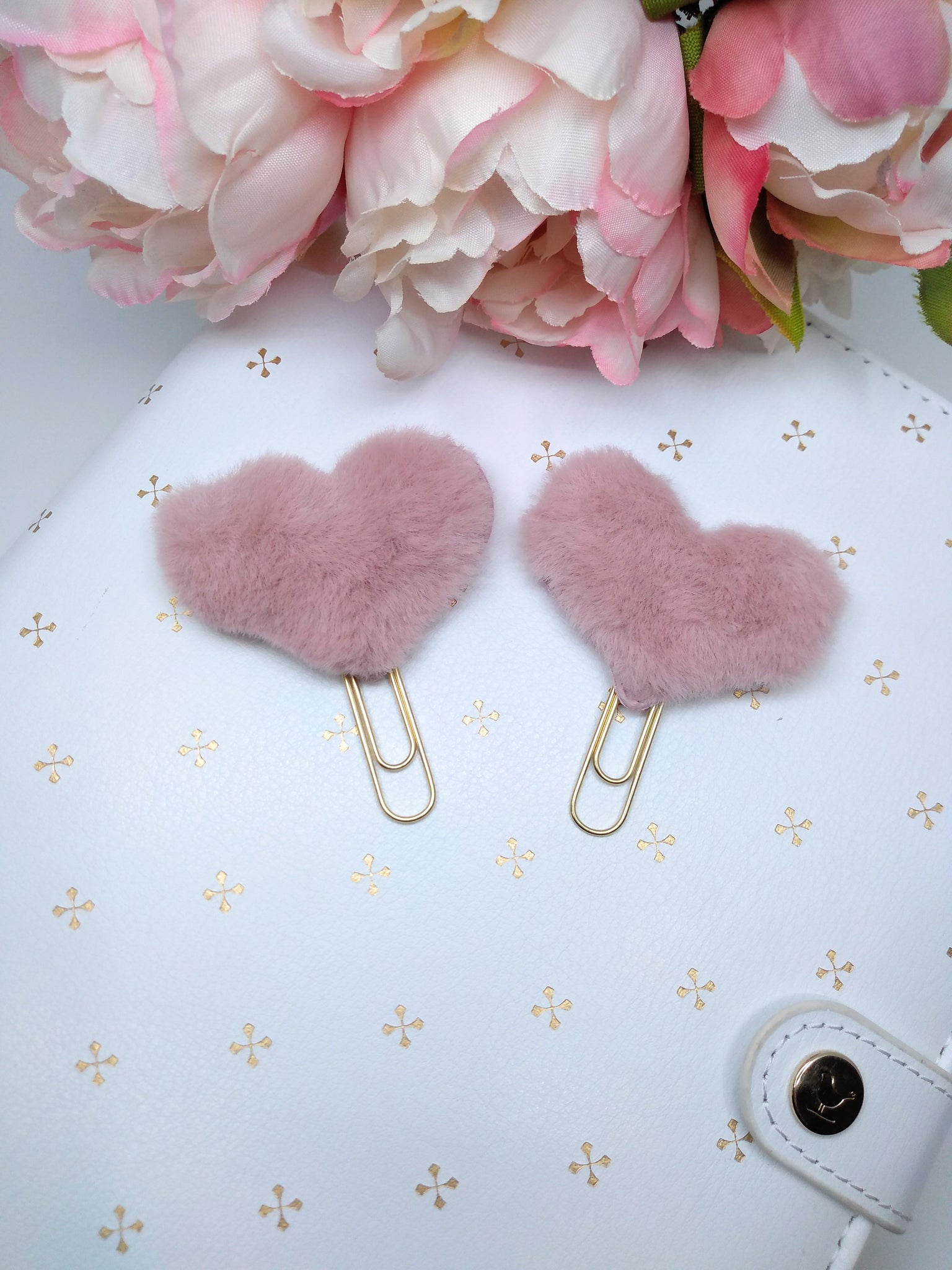 Dusty Pink Heart Fur Planner Clips