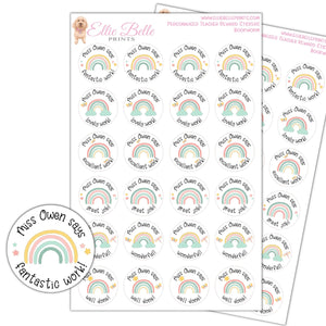 Pastel Rainbows - Personalised Teacher Reward Stickers