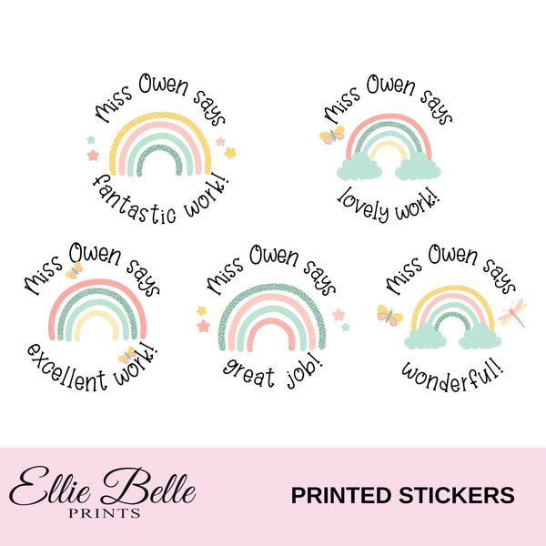 Pastel Rainbows - Personalised Teacher Reward Stickers