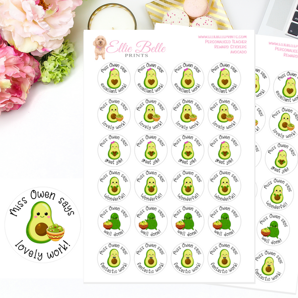 Avocado - Personalised Teacher Reward Stickers