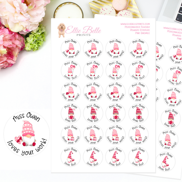 Pink Gnomes - Personalised Teacher Reward Stickers